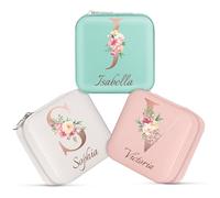Chrifansi Personalized Jewelry Box Customized Travel Jewelry Case Leather Small Personalized Gifts Bridesmaid Gifts for Women Girls-Name & Initial A-Z (Style 5)