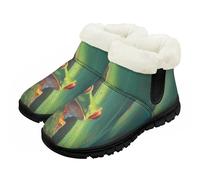 Chririnla 3D Frog Children's Winter Snow Boots, Wide Width Memory Foam Design with Cozy Faux Fur Collar and EVA Sole Polyester Upper Round Toe Fashion Slip on Booties