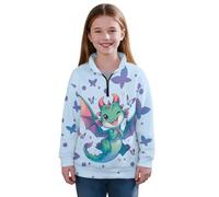 Chririnla Cartoon Dragon Cropped Sweatshirts Breathable Polyester Girls Sweatshirt Half Zip Stand Collar for 5-14 Year Olds Move Freely in Class or at Play Girls Kawaii Fall Outfits,13-14