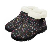 Chririnla Christmas Lights Short Snow Boots for Kids Easy On Off, Insulated Hiking Winter Boots with Pull-On Handle & Faux Fur Slip on Booties Comfortable Simple and Easy to Match