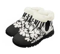 Chririnla Ethnic Horse Short Snow Boots for Kids Easy On Off, Insulated Hiking Winter Boots with Pull-On Handle & Faux Fur Slip on Booties Comfortable Simple and Easy to Match Size 3