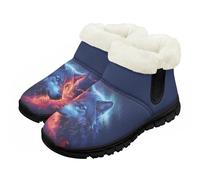 Chririnla Fire Flame Wolf Pull on Snow Boots for Kids, Mesh Upper Slip on Ankle Winter Boots for All-Day Comfort and Warmth Winter Shoes for Boys Girls Youth Snow Play