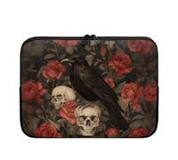 Chririnla Gothic Rose Crow Computer Bag for Women Men Soft Slim Laptop Sleeve Computer Carrying Case Business Briefcase