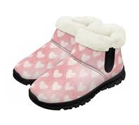 Chririnla Pink Heart Print Winter Boots, Faux-Fur Lined Snow Boot with Faux Fur Collar, Lightweight Anti-Slip EVA Sole, Warm Toddler & Little Kid Shoes for Boys Girls Youth Winter School