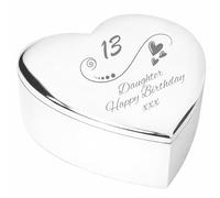 Chris Bag Of Goodies 13th 13 Thirteenth Birthday Gift for Daughter Engraved Silver Finish Heart Shaped Trinket Box Keepsake Idea Present From Mum Dad