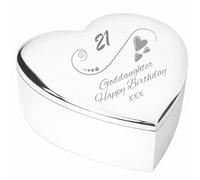 Chris Bag Of Goodies 21st 21 Twenty First Birthday Gift For Goddaughter Engraved Silver Finish Heart Shaped Trinket Box Keepsake Present Idea from Godparents Godmother Godfather