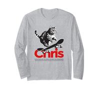 CHRIS - Cute Boy Name with cool with cool Cat & Skateboard Long Sleeve T-Shirt