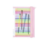 Chris.W Discbound Notebook Elastic Band Pen Holder, Junior Size Disc Bound Planner Cover Mesh Pencil Case Bag, Zipper Pouch for Pens Cards Stickers School Supplies (5.5inx8.5in, Pink with Stripe)