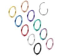 Chriscoco 10pcs 16/18G Hinged Nose Ring Surgical Steel Nose Clicker Ring Hoop Segment Lip Helix Cartilage Septum Daith Tragus Helix Rook Hoop Earrings Piercing