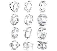 Chriscoco 12Pcs Adjustable Rings for Women Girls 316L Stainless Steel Simple Stackable Rings Open Rings Set Thumb Rings Women Silver Rings for Women Girls