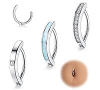 Chriscoco 14G 925 Sterling Silver Belly Button Bars for Women Girls Belly Button Hoop Hinged Navel Ring Cubic Zirconia Opal Hinged Seamless Clicker Belly Button Piercing