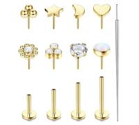Chriscoco 20G G23 Titanium Labret Piercing Jewellery Gold Labret Stud CZ Opal Flat Back Tragus Stud Lip Piercing Nose Studs Lip Bar Helix Piercing Medusa Tragus Piercing Jewellery 6/8/10/12MM