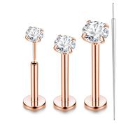 Chriscoco 20G G23 Titanium Labret Piercing Jewellery Labret Stud 2/3/4MM CZ Flat Back Tragus Stud Lip Piercing Nose Studs Lip Bar Helix Piercing Medusa Rose Gold Tragus Piercing Jewellery 6/8/10MM