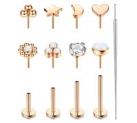 Chriscoco 20G G23 Titanium Labret Piercing Jewellery Rose Gold Labret Stud CZ Opal Flat Back Tragus Stud Lip Piercing Nose Studs Lip Bar Helix Piercing Medusa Tragus Piercing Jewellery 6/8/10/12MM
