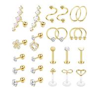 Chriscoco 24Pcs 16G Tragus Piercing Jewellery Stainless Steel Cartilage Earrings Nose Ring Septum Ring Labret Lip Conch Tragus Hoop Stud Earring Sets for Multiple Piercings Helix Piercing Jewellery