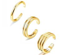 Chriscoco 3 Pcs 14K Gold Filled Toe Rings for Women Adjustable Toe Ring Set Summer Jewellery 1/2/3 Row