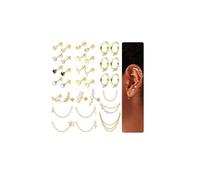 Chriscoco 33Pcs Stainless Steel Cartilage Earrings for Women Flat Back Stud Earrings Helix Earring Small Hoop Chain Earrings Hypoallergenic CZ Opal Snake Tragus Conch Helix Piercing Jewellery