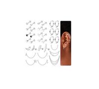 Chriscoco 33Pcs Stainless Steel Cartilage Earrings for Women Flat Back Stud Earrings Helix Earring Small Hoop Chain Earrings Hypoallergenic CZ Opal Star Heart Snake Tragus Conch Helix Piercing Jewelry
