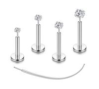 Chriscoco 4-8 Pcs G23 Titanium Helix Piercing Jewellery Threadless Tragus Conch Labret Lip Medusa Piercing Jewellery Nose Stud Flat Back Cartilage Earrings Silver Gold Tragus Stud 16G/18G/20G, E