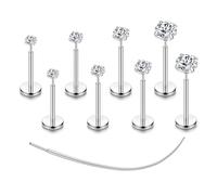 Chriscoco 4-8 Pcs G23 Titanium Helix Piercing Jewellery Threadless Tragus Conch Labret Lip Medusa Piercing Jewellery Nose Stud Flat Back Cartilage Earrings Silver Gold Tragus Stud 16G/18G/20G, G