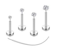 Chriscoco 4-8 Pcs G23 Titanium Helix Piercing Jewellery Threadless Tragus Conch Labret Lip Medusa Piercing Jewellery Nose Stud Flat Back Cartilage Earrings Silver Gold Tragus Stud 16G/18G/20G, C