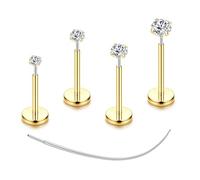 Chriscoco 4-8 Pcs G23 Titanium Helix Piercing Jewellery Threadless Tragus Conch Labret Lip Medusa Piercing Jewellery Nose Stud Flat Back Cartilage Earrings Silver Gold Tragus Stud 16G/18G/20G, B
