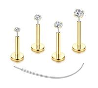 Chriscoco 4-8 Pcs G23 Titanium Helix Piercing Jewellery Threadless Tragus Conch Labret Lip Medusa Piercing Jewellery Nose Stud Flat Back Cartilage Earrings Silver Gold Tragus Stud 16G/18G/20G, F