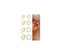Chriscoco 4 Pairs Hoop Earrings for Women 14K Gold Hypoallergenic Lightweight Chunky Silver/Gold Hoops Earrings Heart/Rectangle/Star Drop Earrings Set for Women Girls,G-Star