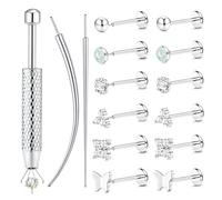 Chriscoco 6Pairs 20G Tragus Piercing Jewellery Silver 316L Surgical Steel Nose Stud Cartilage Tragus Earrings Hypoallergenic Flat Back Ear Piercings Medusa Labret Helix Piercing Jewellery