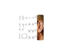 Chriscoco 7 Pairs Sterling Silver Earrings for Women Hypoallergenic Stud Hoop Earring Set 14K Gold Plated Flat Back Earrings Cartilage Earring Stack Helix Daith Tragus Piercing Jewellery Silver