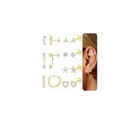 Chriscoco 7 Pairs Sterling Silver Earrings for Women Hypoallergenic Stud Hoop Earring Set 14K Gold Plated Flat Back Earrings Cartilage Earring Stack Helix Conch Tragus Piercing Jewellery Gold