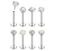 Chriscoco 8Pcs 18G/20G G23 Titanium Labret Stud Threadless Push in Lip Piercing Nose Studs Tragus Stud Lip Bar Tragus Helix Piercing Nose Piercing Monroe Medusa Labret Piercing Jewellery