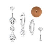 Chriscoco Belly Button Bars 14G Surgical Stainless Steel Belly Button Piercing Hypoallergenic Clicker Belly Button Ring Silver/Gold Dangly Belly Bars CZ Navel Piercing Jewelry for Women Girls,12-S