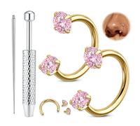 Chriscoco G23 Titanium Horseshoe Nose Ring 8mm Septum Piercing Jewellery Gold Horse Shoe Nose Rings Double Gem Cartilage Helix Tragus Earring Lip Daith Ear Piercing Jewellery 20G