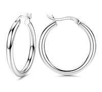Chriscoco Silver Hoops Earrings for Women 925 Sterling Silver Hoop Earrings Set Hypoallergenic Silver Sleeper Hoop Earrings 13/15/20/25/30/40/50mm