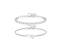 Chriscoco Silver Initial Bracelets for Women Girls Stainless Steel Heart Bracelet Adjustable Silver Tennis Bracelet Personalised Layered Letter Ladies Bracelets Letter O