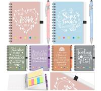 Chrisfall 12 Pcs Teacher Appreciation Gift Thank You Gift for Teacher Include 6 Spiral Notebooks Motivational Inspirational Journal and 6 Ballpoint Pens for Teacher's Day 100 Days of School(Morandi)