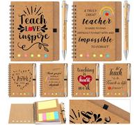 Chrisfall 12 Pcs Teacher Appreciation Gift Thank You Gift for Teacher Include 6 Spiral Notebooks Motivational Inspirational Journal and 6 Bamboo Pens for Teacher's Day 100 Days of School