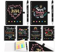 Chrisfall 12 Pcs Teacher Appreciation Gift Thank You Gift for Teacher Include 6 Spiral Notebooks Motivational Inspirational Journal and 6 Ballpoint Pens for Teacher's Day 100 Days of School (Black)