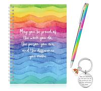 Chrisfall 3 Pcs Thank You Gifts for Colleagues Women Teacher Leaving Gifts Employee Appreciation Inspirational Notebook Ballpoint Pen Keyring Rainbow for Teacher Coworker Volunteer(Rainbow,Style 1)