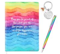 Chrisfall 3 Pcs Thank You Gifts for Colleagues Women Teacher Leaving Gifts Employee Appreciation Inspirational Notebook Ballpoint Pen Keyring Rainbow for Teacher Coworker Volunteer(Rainbow,Style 2)