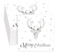 Chrisfall 50 Pcs Merry Christmas Silver Foiled Napkins Christmas Metallic Stag Party Paper Napkins Disposable Xmas Silver Serviettes Cocktail Napkins for Christmas Party Supplies