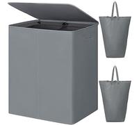 Chrislley 154L Double Laundry Basket with lid and Removable Laundry Bags Large Collapsible 2 Dividers washing basket with Handles for Bedroom Laundry Room Closet Bathroom College (Grey)