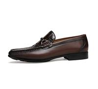 ChrisLOOK Men's Dress Shoes Slip-On Loafers Leather Formal Shoes Crocodile Printed with Buckle, Brown, 6.5 UK
