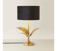 Christina Velvet with Gold Metallic Inner Drum Shade Gold Palm Leaf Table Lamp ValueLights Black One Size