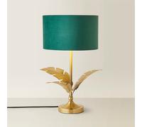 Christina Velvet with Gold Metallic Inner Drum Shade Gold Palm Leaf Table Lamp ValueLights Bottle Green One Size