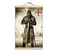Christ Armor Warrior Banner Wall Hanging Picture Vintage Knights Templar Posters Canvas Scroll Painting with Solid Wood Axis (60X90 CM)