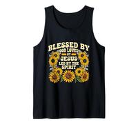 Christ BLESSED BY GOD LOVED BY JESUS USA Funny Sunflower Tank Top