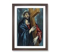 Christ Carrying The Cross By El Greco Classic Painting Framed Print | A4 Walnut Framed Wall Art | Ready to Hang | Classic Religious Picture | Living Room Bedroom Lounge Office