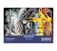 Christ & Colorful Lion 1000 Pieces Jigsaw Puzzles for Adults Religious Fantasy Impossible Beautiful Home Decoration Challenge High Difficulty 70x50cm/1000pcs